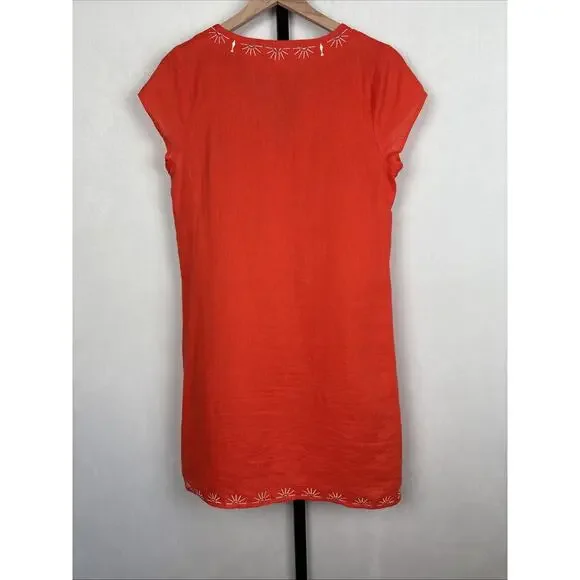 Hiho Tortola BVI Rachel Dress Women’s Small 100% Linen Orange Embroidered Beach - Picture 5 of 8
